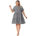 thumbnail image 3 of DARING DIVA Plus Size Plaid Round Neck Short Sleeve Midi Dress 1X Black, 3 of 6