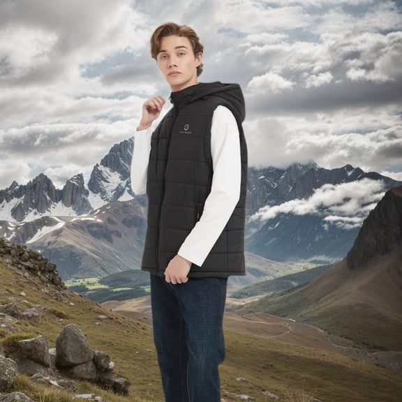 Men's Heated Outdoor Vest With Removable Hood, 3 Heating Modes Adjustable Heated Vest With 10000mAh Battery Pack