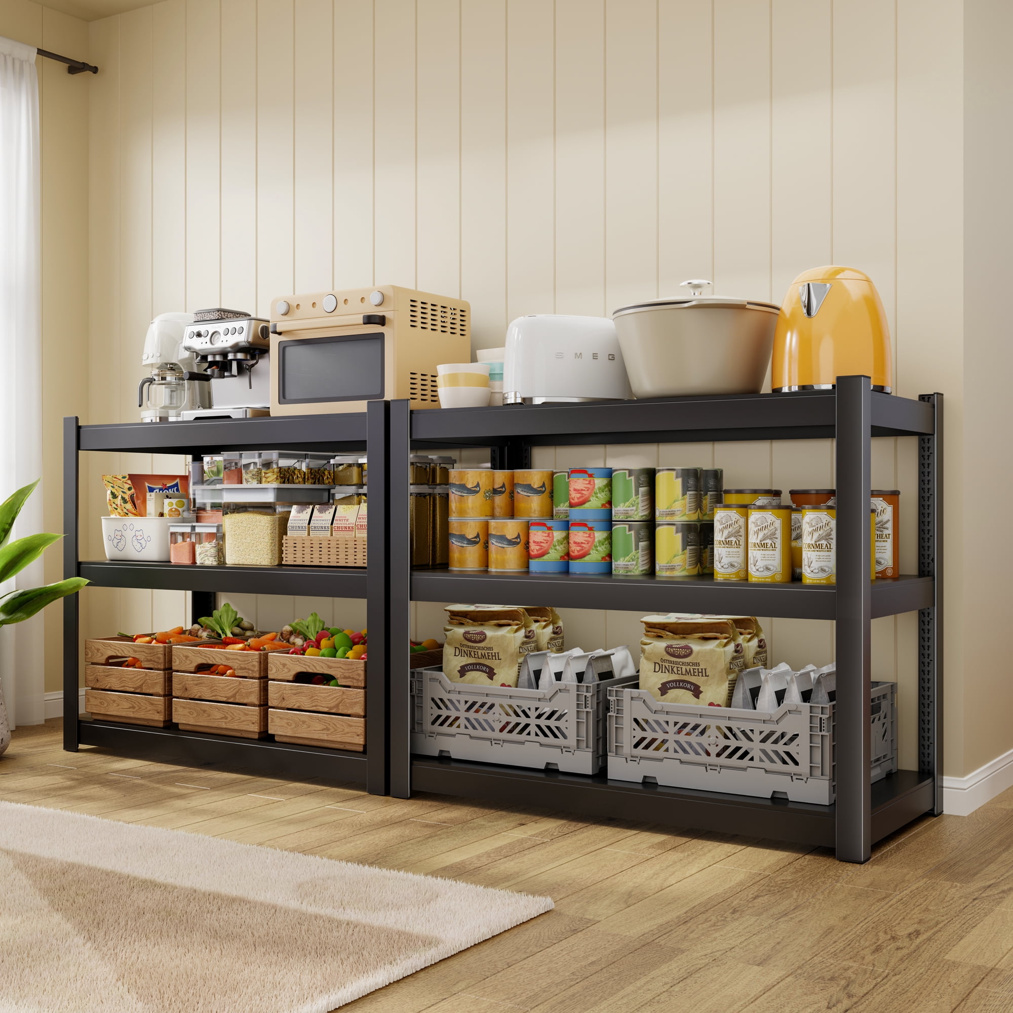 3-Tier Heavy-Duty Adjustable Metal Garage Storage Shelving Unit, 36" x 36" x 16", Black
