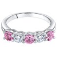 thumbnail image 3 of PEORA Created Pink Sapphire Half Eternity Ring for Women 925 Sterling Silver, 0.75 Carat total, Dainty Trellis Band, 3.5mm, Size 9, 3 of 6