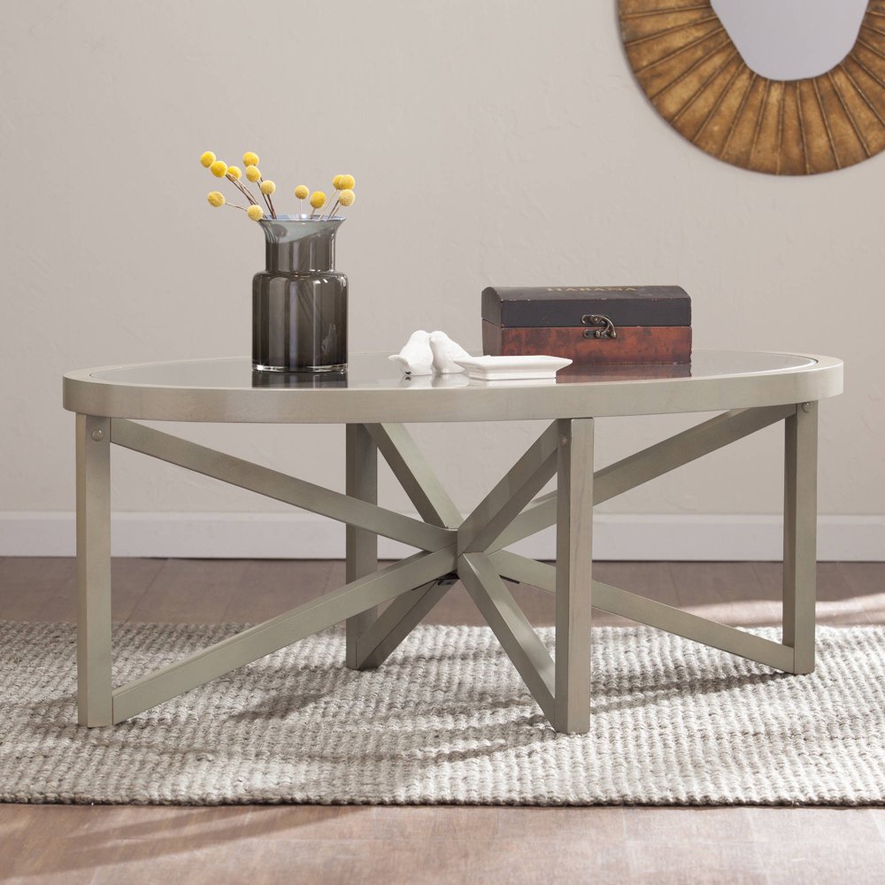 Southern Enterprises Starburst Oval Coffee Table, French Gray Walmart