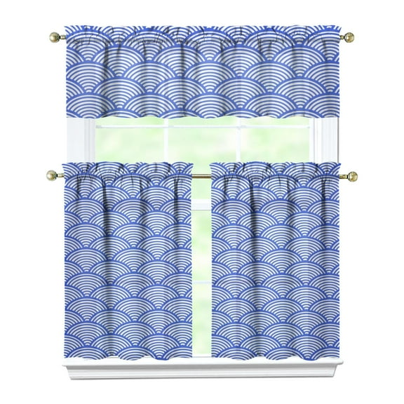 Kitchen Curtains 36 Inch Short - 3 Panel Set, Mermaid Ocean Underwater Coral Design, Rod Pocket Window Curtain, 100% Polyester, Easy Wash for Farmhouse, Nautical Kitchen, Bathroom