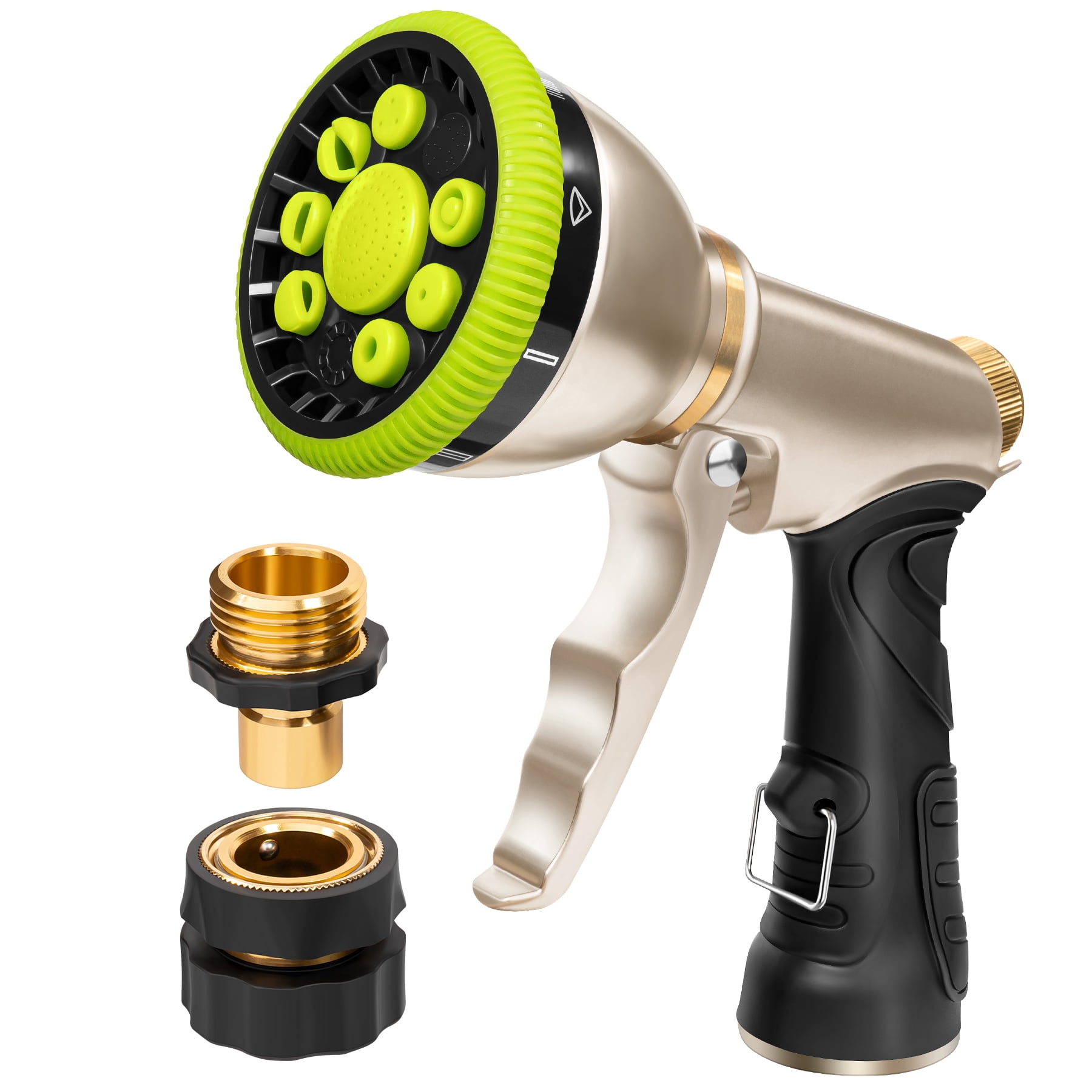 WEXLYN 9-Pattern Hose Sprayer Nozzle, Heavy Duty Metal, High Pressure for Watering Plants, Lawns, Car and Pet Washing Adjustable Flow, Green