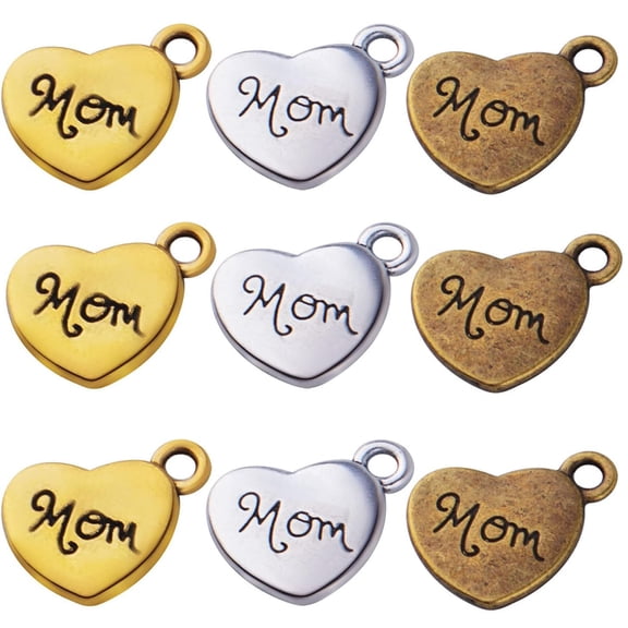 30 Pieces  Alloy Love Heart Dangle Charms Craft Supplies ，Heart Mom Charms Pendants for DIY Necklace Bracelet Jewelry Making Party Gifts