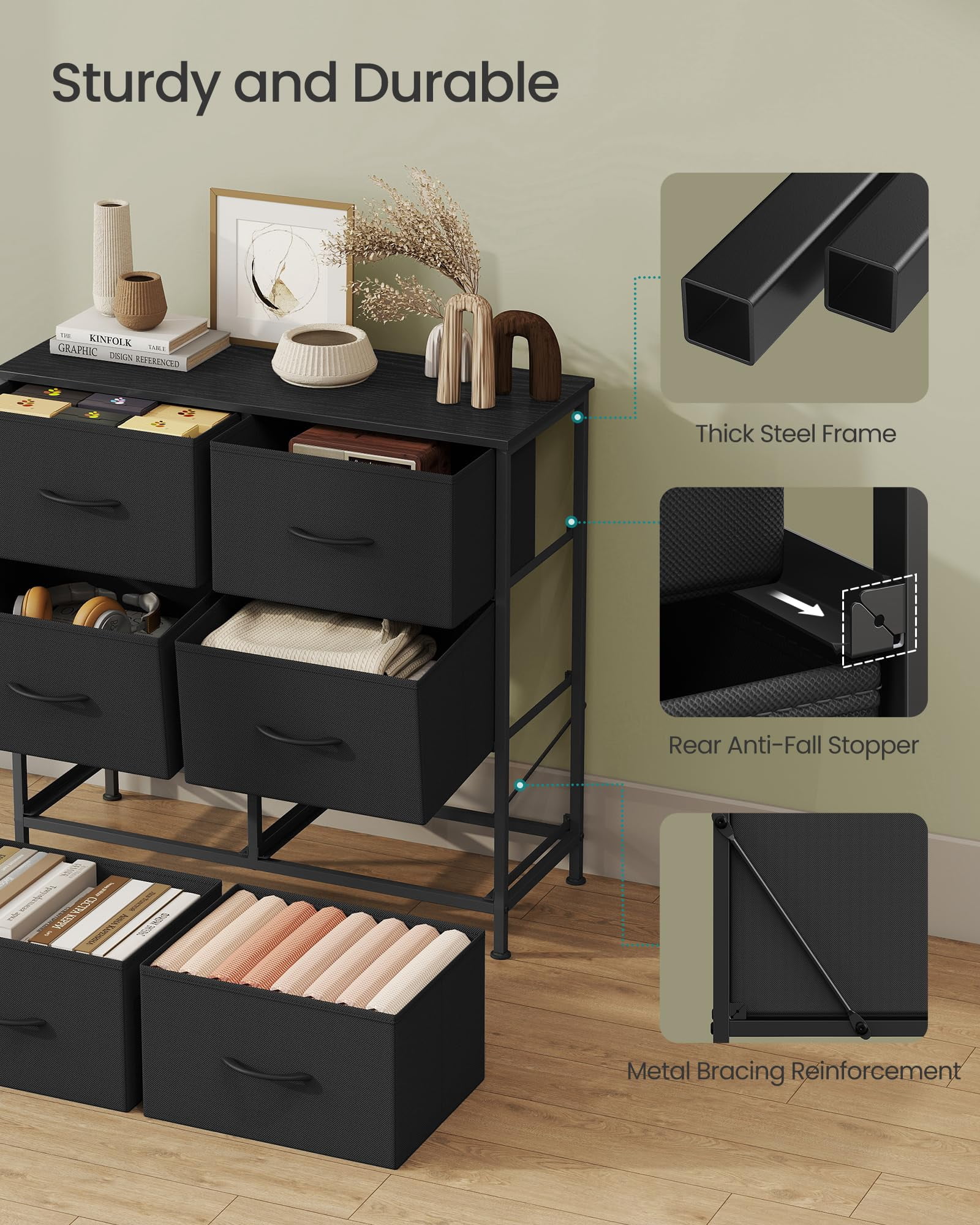 8 Drawers Bedroom Dresser, Chest of Drawers, Storage Organizer Unit, Closet, Entryway