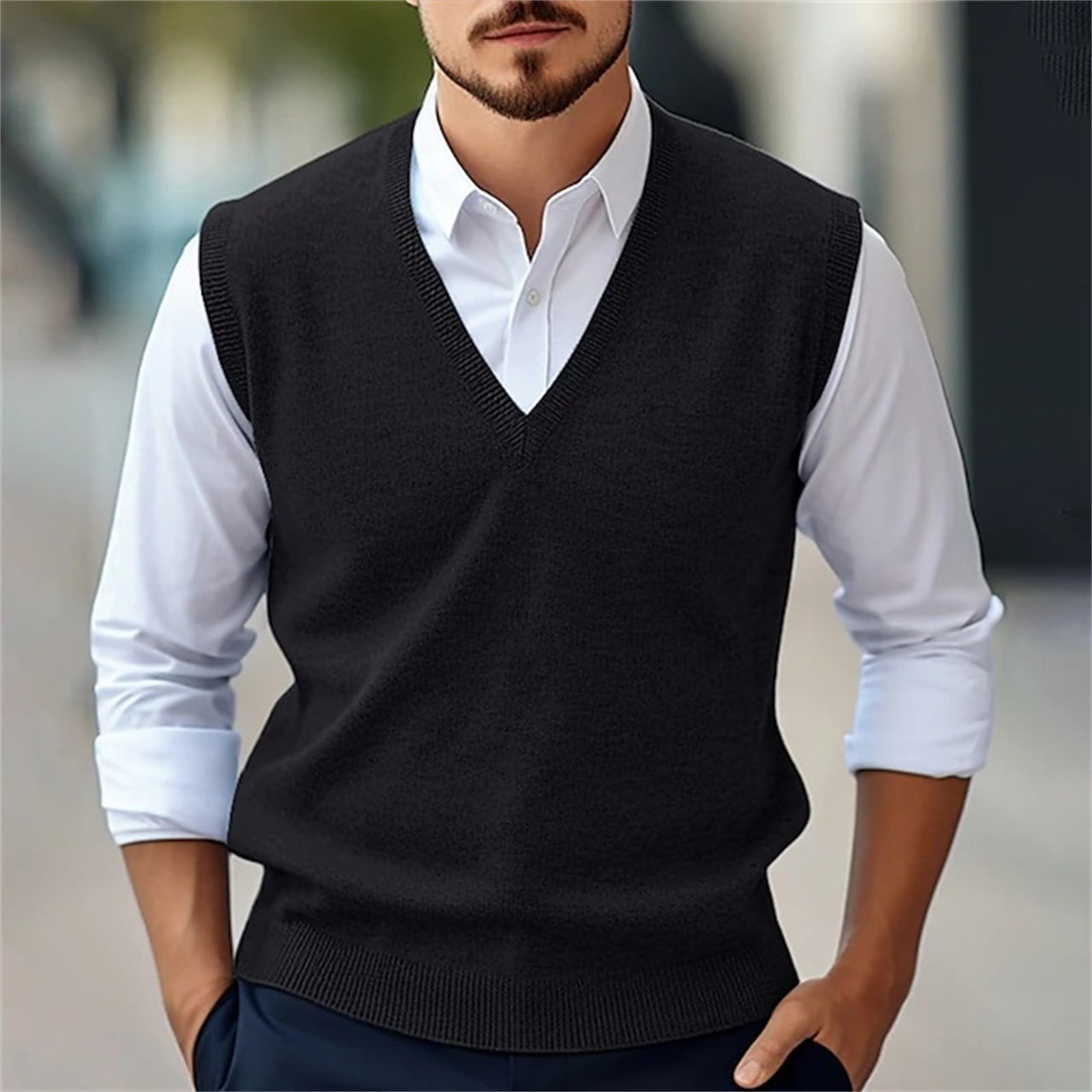 FBMDBB Plus Size Sweater Vest Mens Sweater Vest Wool Blended