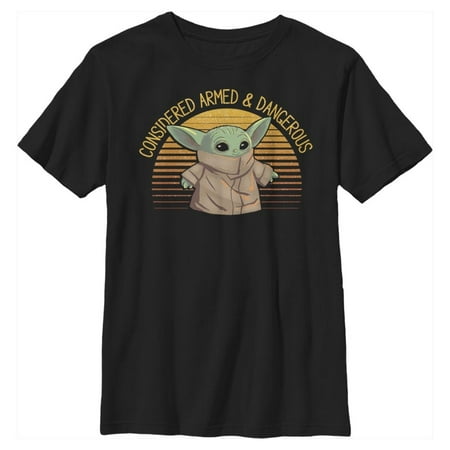 Boy's Star Wars: The Mandalorian The Child Considered Armed and Dangerous Graphic Tee Black Medium