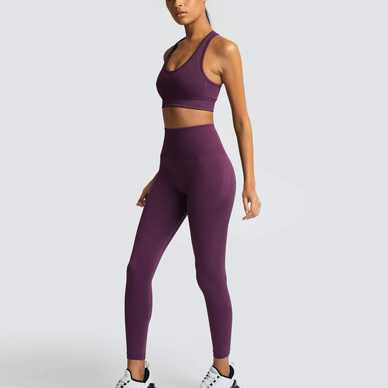 RQYYD Seamless Workout Set for Women Ribbed Raceback Sports Crop