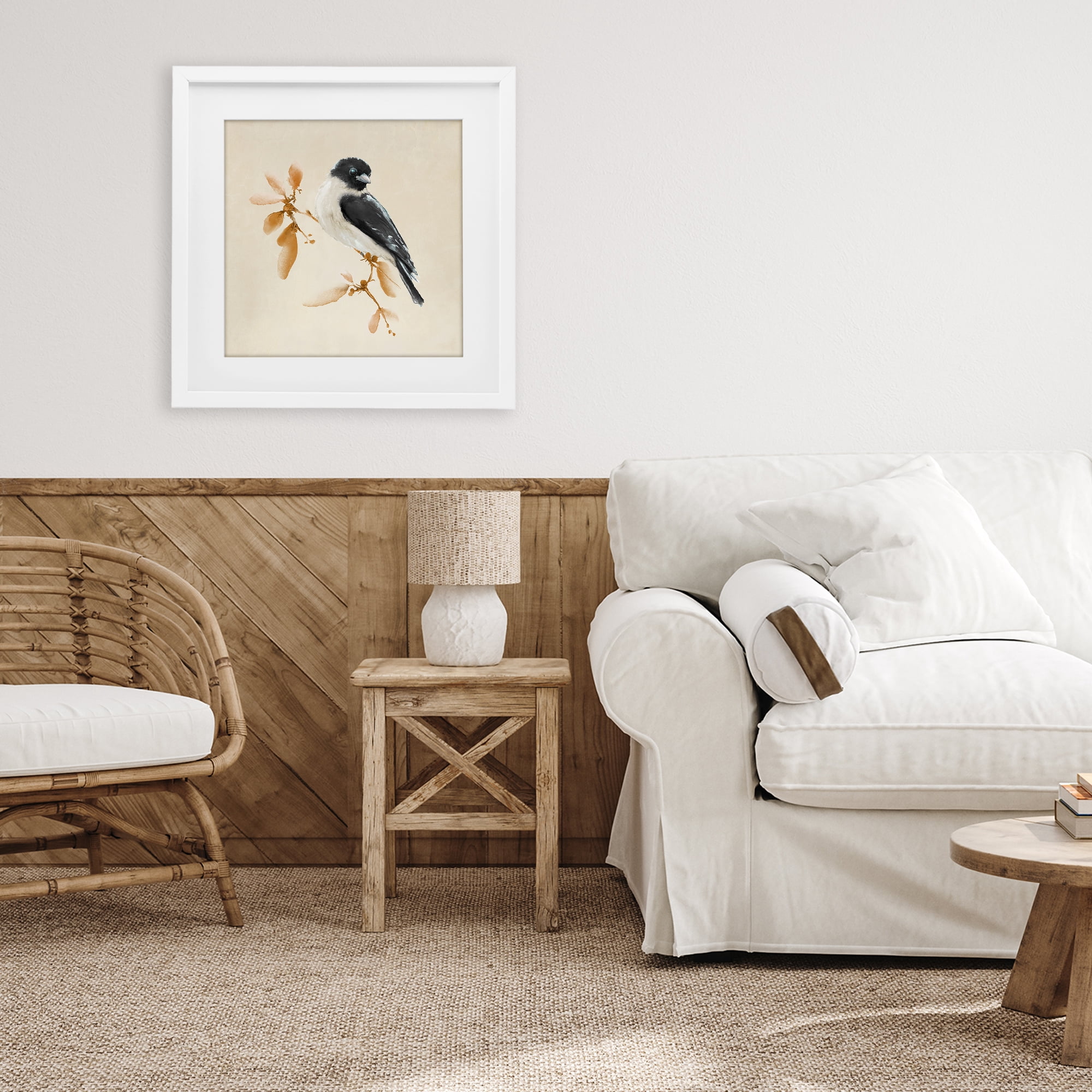 Stupell Industries Subtle Watercolor Chickadee White Framed Print Under Glass, design by Diannart