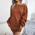 thumbnail image 2 of Herrnalise Women’s Dresses Summer 2024 Autumn And Winter Fashion One-word Collar Off-Shoulder Lantern Sleeve Knitted Sweater Dress S-L, 2 of 7