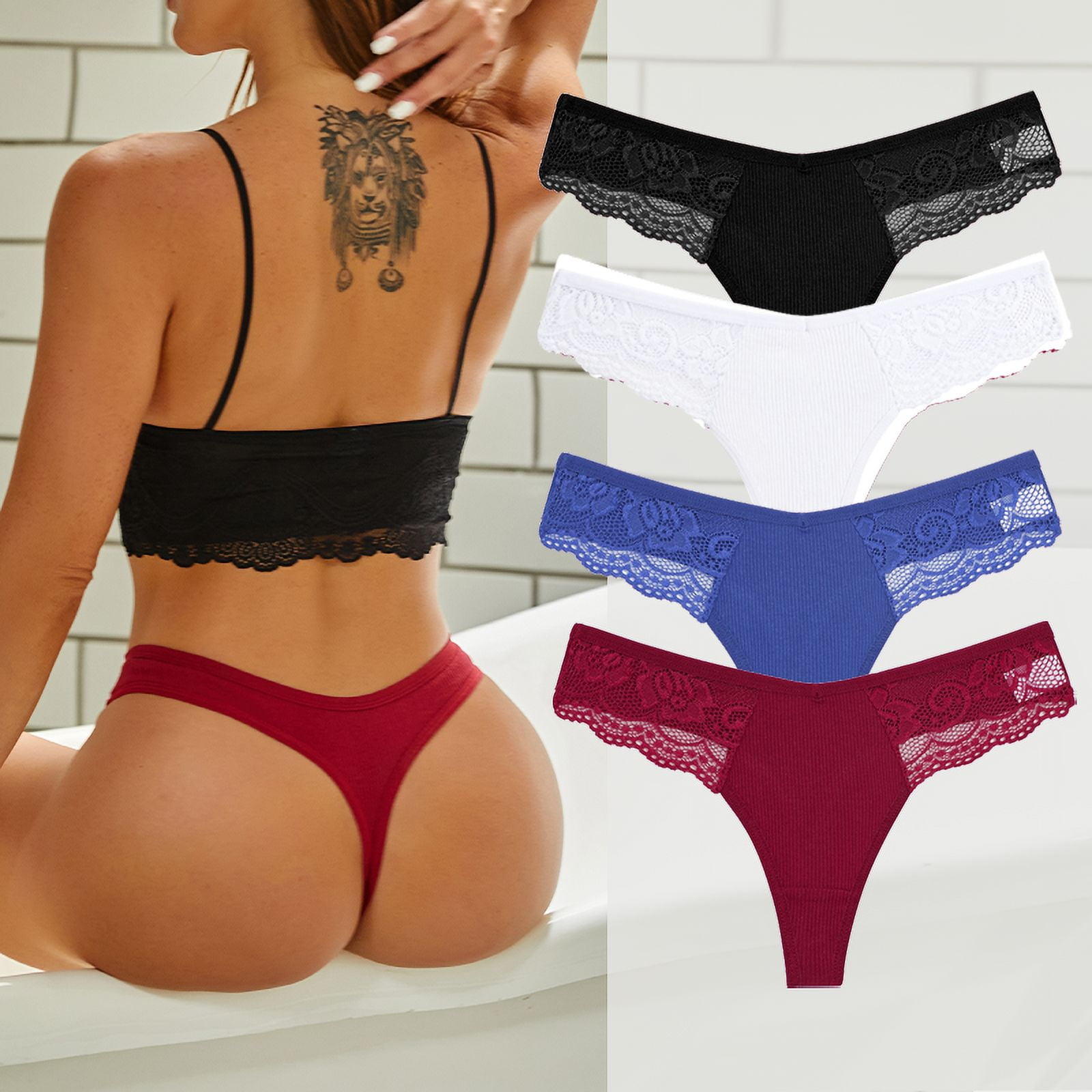 4 Pcs String en Coton pour Femmes Lingerie Sexy Culottes en Dentelle  Strings Femme sous-Vtements Sexy Culottes sous-Vtements Lingerie en  Dentelle S-TG - Walmart.ca