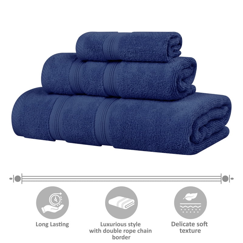 Superior Smart Dry 9-Piece Zero Twist Soft Cotton Towel Set, Quick Dry Fade Resistant, Navy Blue
