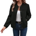 thumbnail image 2 of ITSAME Womens Button Down Coat Stand Collar Solid Color Long Sleeve Fall Winter Baseball Jacket Black Size XL, 2 of 7