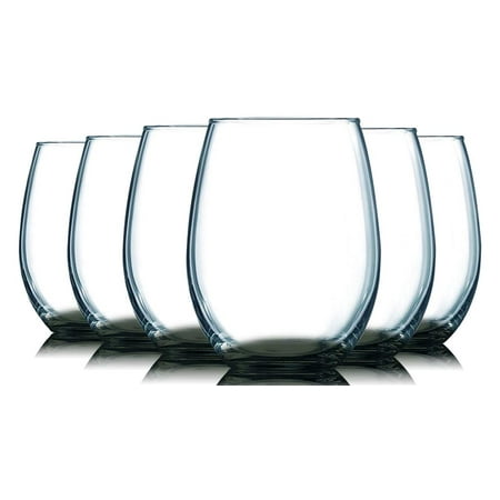 

TableTop King 15 oz Wine Glasses Stemless Style Bottom Accent Smoke Gray Set of 6