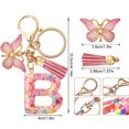 thumbnail image 2 of Llaveros con letras iniciales, llavero con letras del alfabeto, llavero de mariposa con borla rosa, 2 of 9