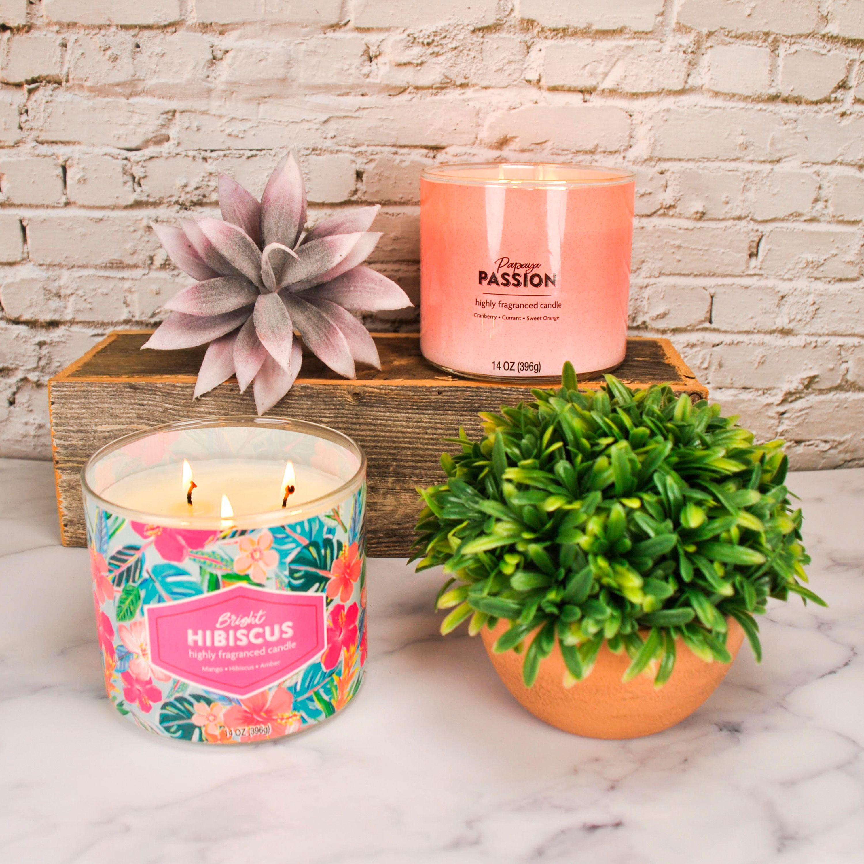 Mainstays Bright Hibiscus and Papaya Passion Scented 3-Wick Container Candle, 14 oz, 2-Pack