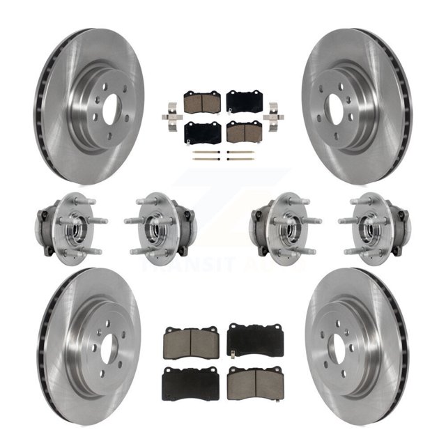 Transit Auto Front Rear Hub Bearings Assembly Disc Brake Rotors and Ceramic Pads Kit (10Pc) for Car 2017-2019 Tesla X S with Brembo Calipers - Left Right Side (Driver Passenger) KBB-130995