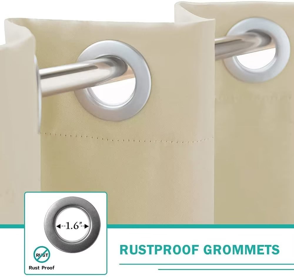 50" W x 84" L Water & Wind Resistant Grommets on Top and Bottom Panel Drapery for Patio Porch Gazebo Cabana, Beige