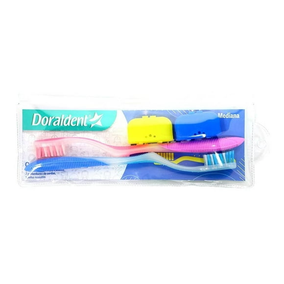 Cepillo de Dientes Prichos Doraldent Kit 2 Pack Textura Mediana Azul y Rosa