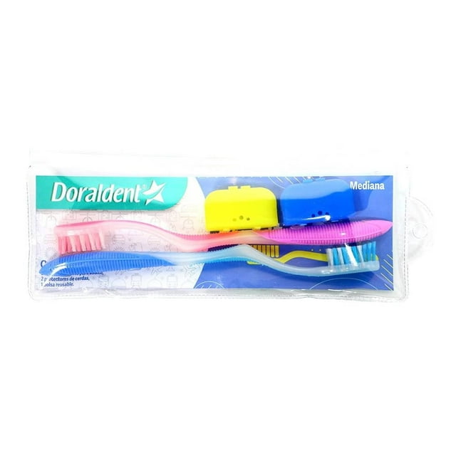 Cepillo de Dientes Prichos Doraldent Kit 2 Pack Textura Mediana Azul y Rosa