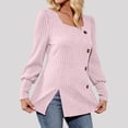 thumbnail image 5 of Women's Knit Tops Ribbed Scoop Neck Sweater, Long Sleeve Pullover Shirts, Brushed Knit Split Hem Button Detail Blouses Top, Loose Fit Casual Fall Winter Layering Shirt, 5 of 9