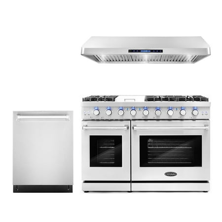Cosmo 3 Piece Kitchen Appliance Packages with 48  Freestanding Gas Range Kitchen Stove 48  Under Cabinet Hood & 24  Built-in Fully Integrated Dishwasher Kitchen Appliance Bundles