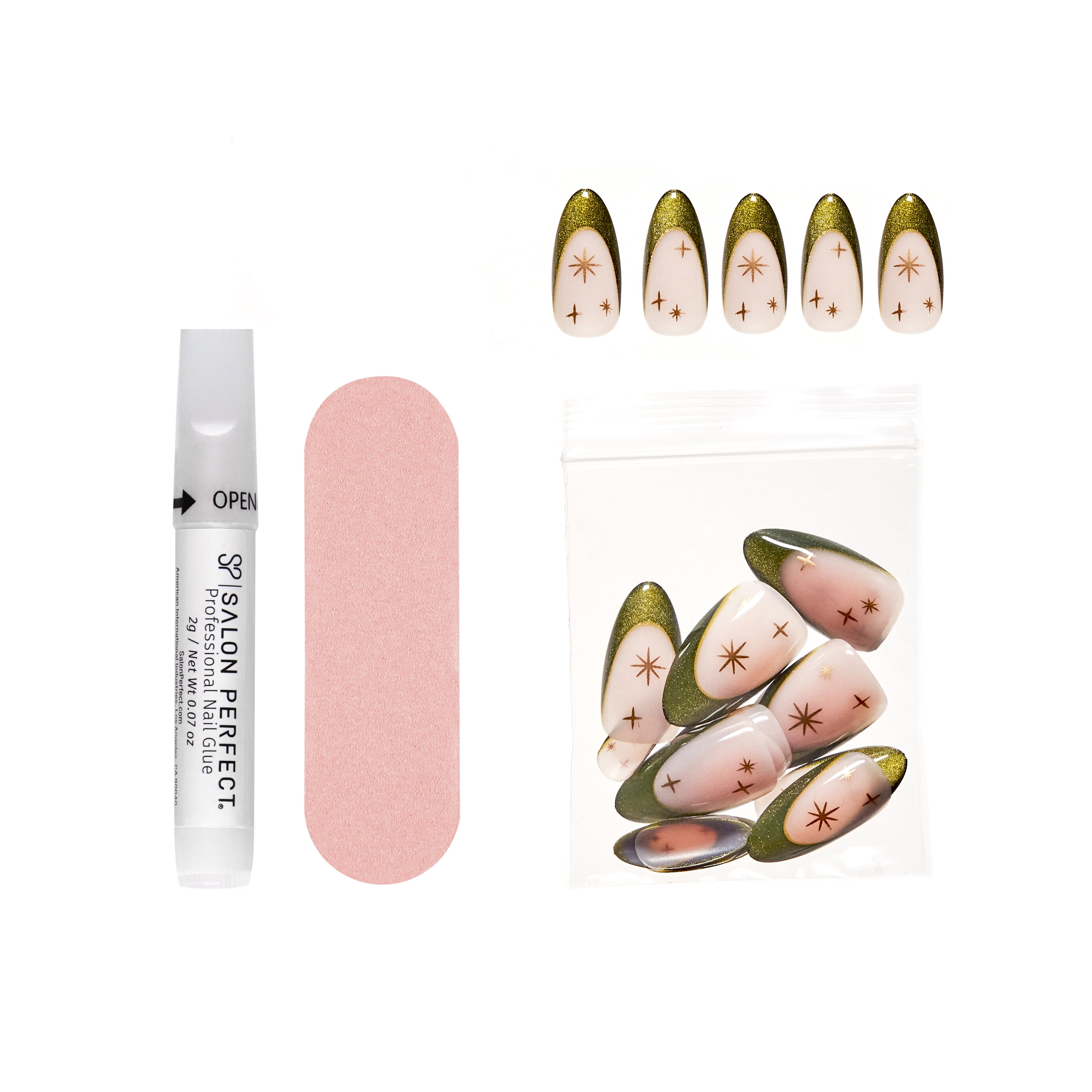 Salon Perfect Falloween Press On Nails, 324 Magnetic Green French, File & Glue Included, 30 Nails