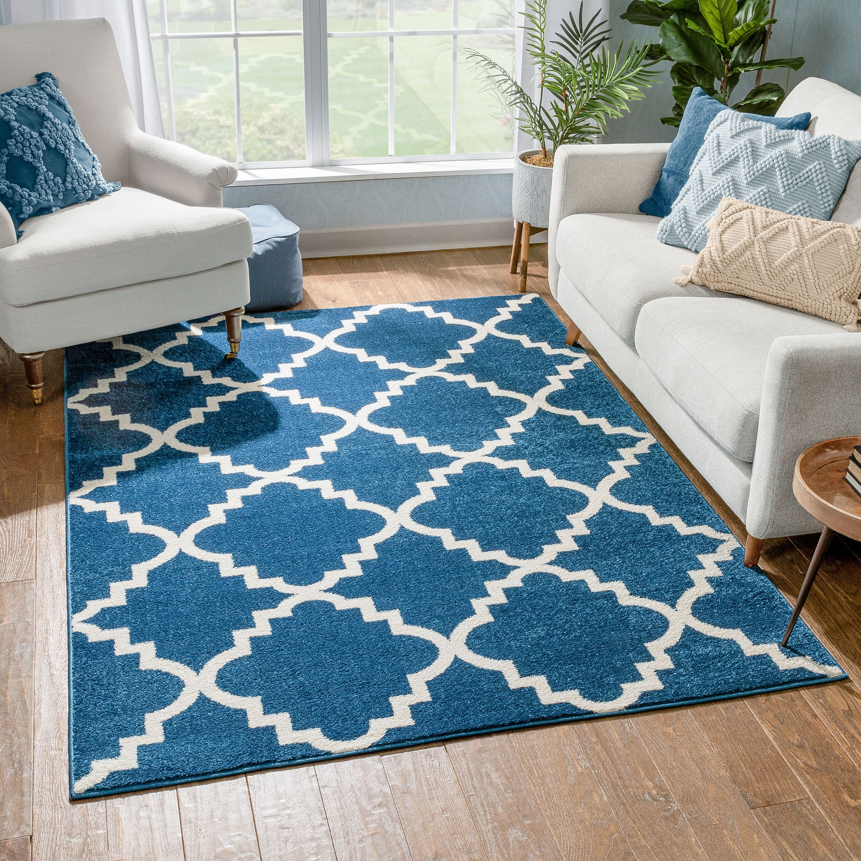 Well Woven Harbor Trellis Dark Blue Moroccan Lattice Modern Geometric 9 X 13 9 3 X 12 6 Area Rug Thick Soft Plush Shed Free Walmart Com