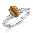 thumbnail image 2 of Gem Stone King 10K Yellow and White Gold Brown Tiger Eye and White Lab Grown Diamond Engagement Ring for Women (1.43 Cttw, Oval 8X6MM, Gemstone Birthstone, Available in Size 5, 6, 7, 8, 9), 2 of 4