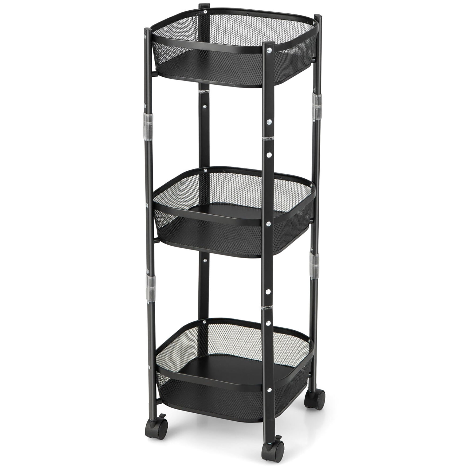 Rolling Mixing Cart Rack Gymax 3-Tier Rotating 1-Second folding Storage Rack Metal Rolling ...