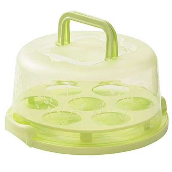 SONGSUN Cake Carrier with Lid and Handle, Two Sided Cupcake Carrier Holder for 9” Cake or 7 Standard-Sized Cupcakes, Plastic Round Cake Transport Storage Container Stand for Pies and Cookies, Green