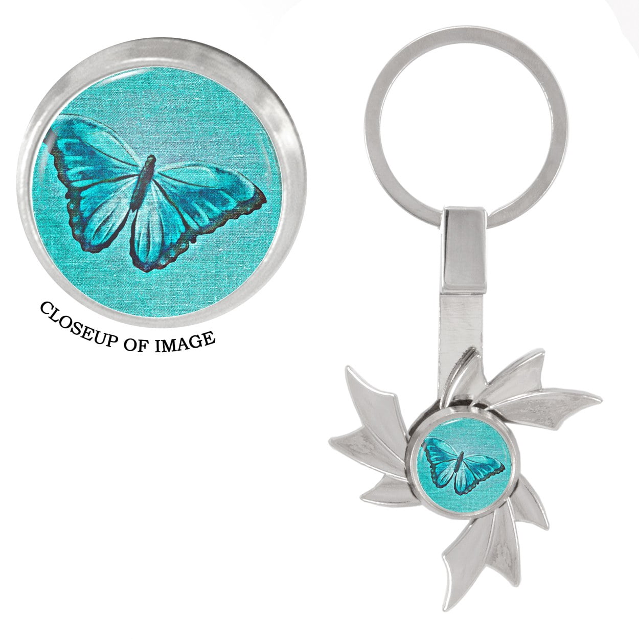 Textured Single Butterfly Flying on Blue Fidget Spinner Keychain ...