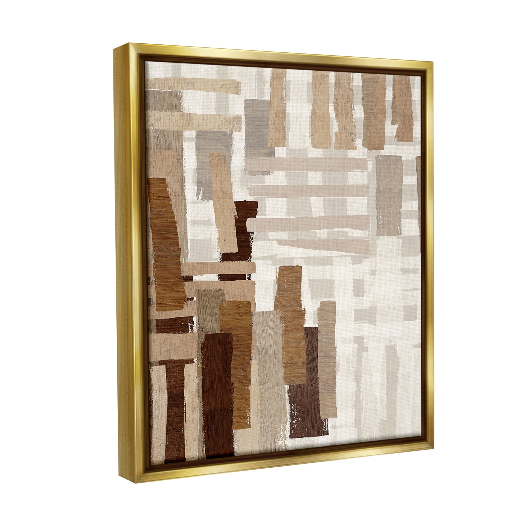 Stupell Industries Brown Crosshatched Pattern Abstract Painting Gold Floater Framed Canvas Art Print Wall Art, 25 x 31