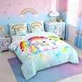 thumbnail image 2 of Erosebridal Cartoon Unicorn Girls 7-Piece Twin Bedding Sets,Cute Rainbow Stars Print Bedding Comforter Set For Kids,Reversible, 2 of 7