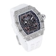 thumbnail image 5 of Charles Raymond Men's Luxury Iced Out Crystals Diamond Watch with Unique Tonneau Shape, Comfortable Silicone Band, Show Your Style Design (ST10526-C White SLV), 5 of 7
