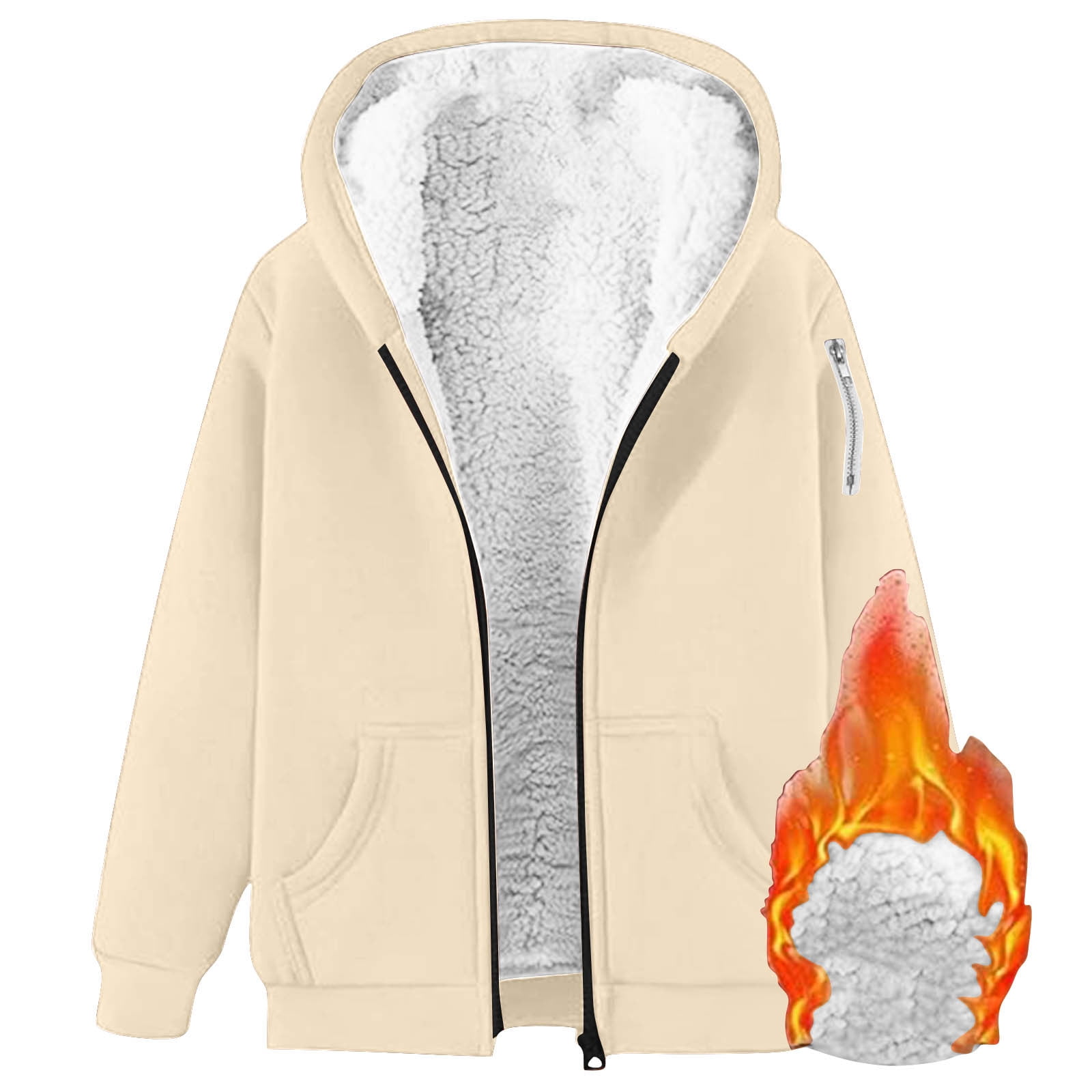 DPTALR George Women's Plus Size Solid Color Zip-Up Hooded Fleece-Thickened,Khaki,Big and Tall Men XXXXXL
