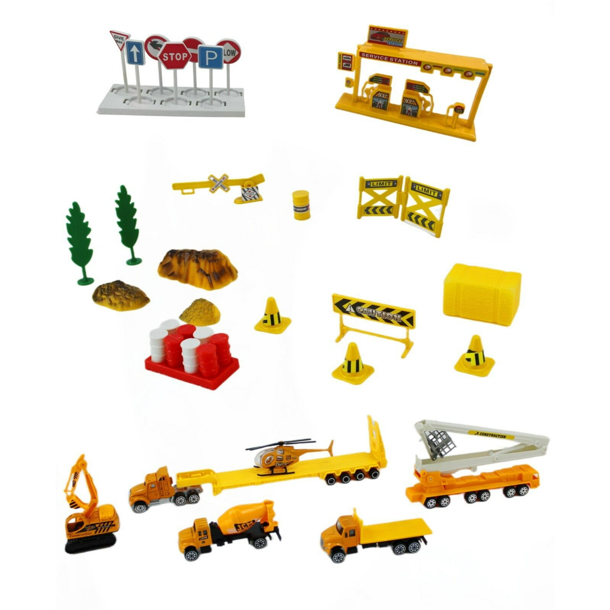 BIG DADDY 37 Piece Mini City or Township Construction Union Trucks and Cars Accessories Playset