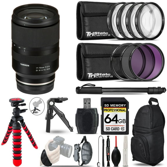 Tamron 17-70mm f/2.8 Di III-A VC RXD Lens for Sony E   MACRO, UV-CPL-FLD Filter   Monopad - 64GB Accessory Kit