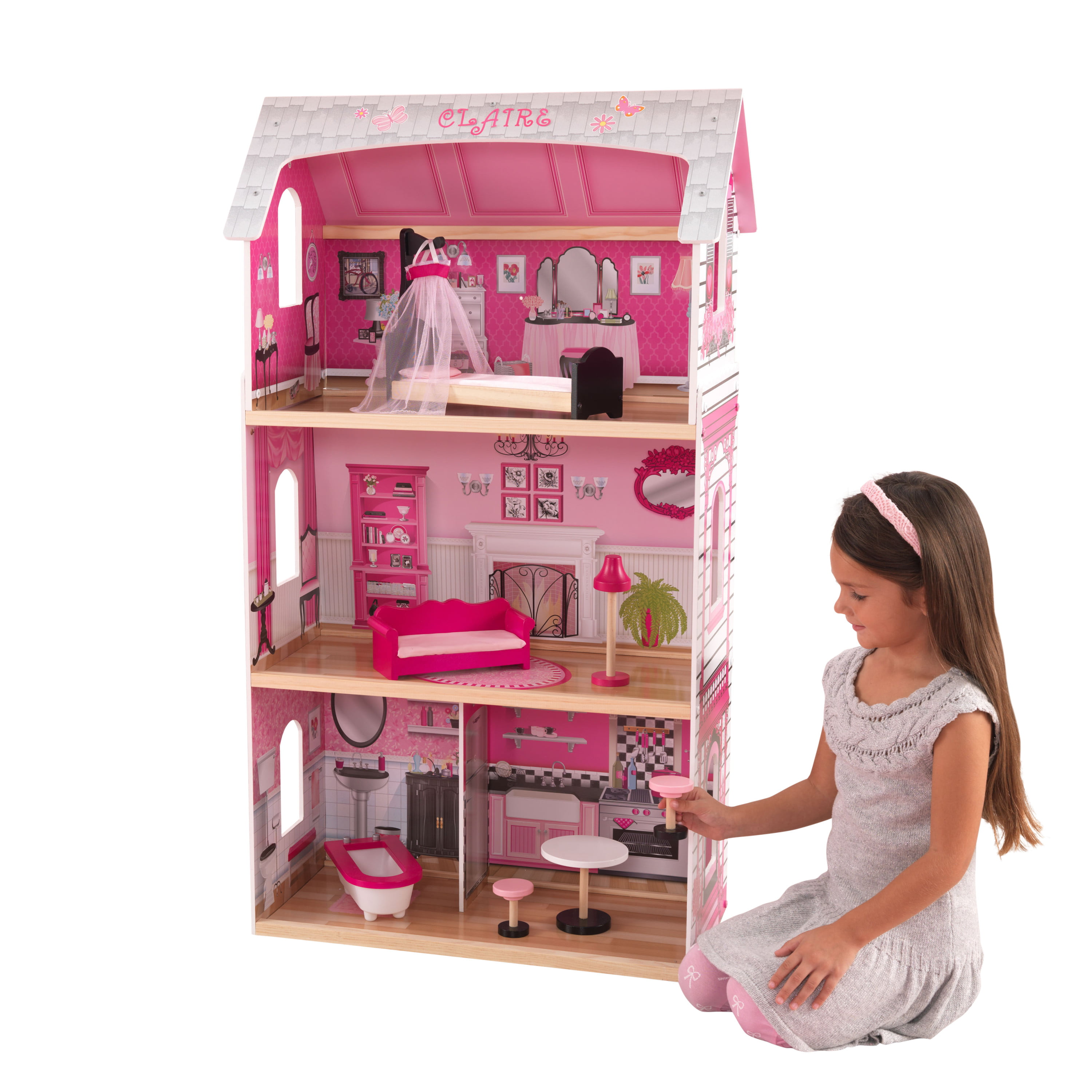 Girls Rosa Barbie Doll principessa Mansion House mobili in legno Play Set Bambole 