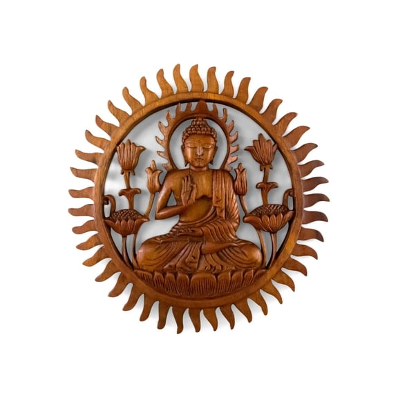 12" Wooden Hand Carved Wall Hanging Serene Buddha Meditation Sculpture Statue Handmade Figurine Panel Relief Gift Home Decor Handcrafted Plaque