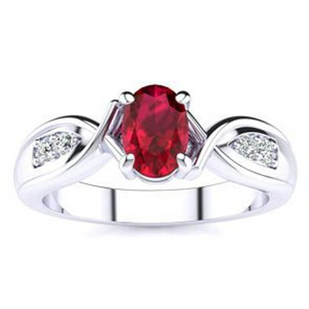 1 Carat Oval Shape Ruby and Four Diamond Ring In 10 Karat Rose Gold
