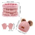 thumbnail image 3 of Conjunto de 3 uds de guantes de punto para niños, gorro, bufanda, calentador de cuello, para invierno (rosa), 3 of 5