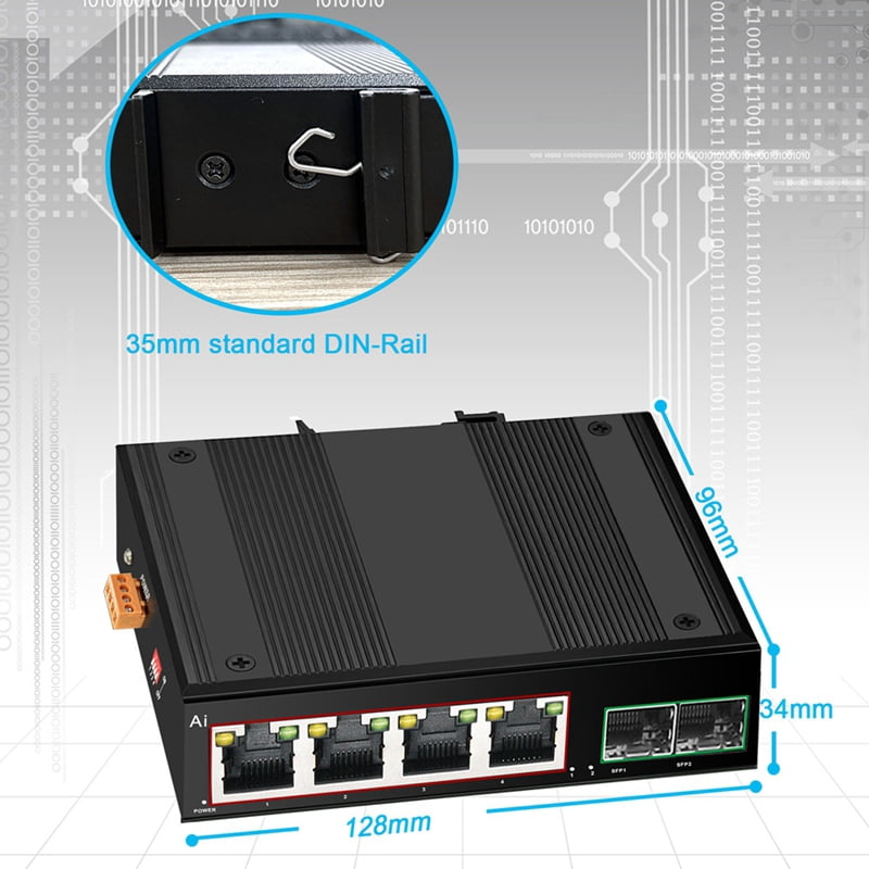 Industrial POE Switch Gigabit Switch Ethernet with 6x100/1000mbps Port Base-T Din IP40 Network Switch DC44-55V