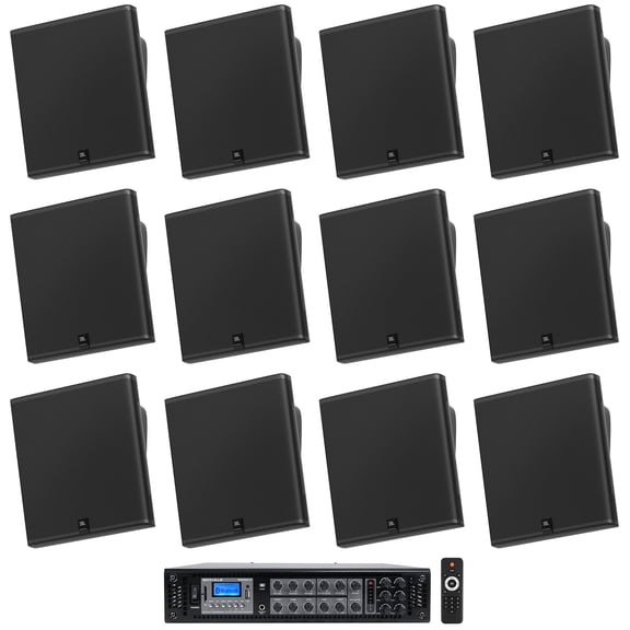 12 JBL SLP14/T-BK Sleek Low-Profile On Wall Mount 4" 70v Commercial Speakers Amp