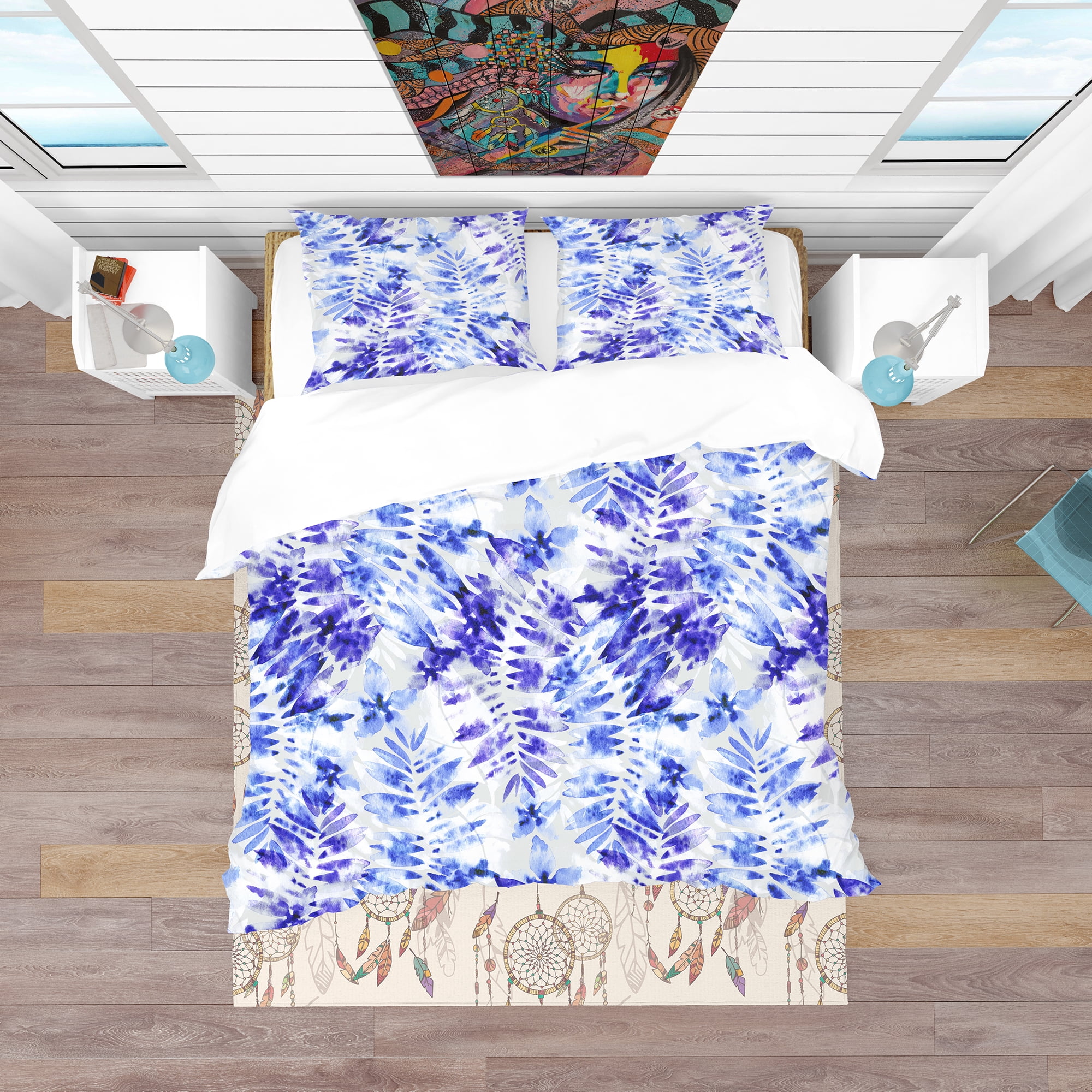 Designart 'Leaves and Flowers Pattern' Tropical Duvet Cover Set