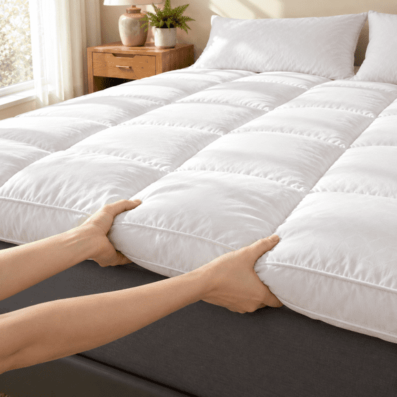 Homesea Mattress Topper Queen 3" Thick, Ultra Soft Pillow Top, Down Alternative Fill, Hypoallergenic, Machine Washable, Corner Straps for All Sleepers