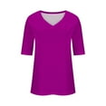 thumbnail image 4 of Scyoekwg V Neck T Shirts for Women Short Sleeve Shirts Solid Color Casual Comfy Tshirt Summer Loose Blouses (Z01_Hot Pink,XXXL), 4 of 6