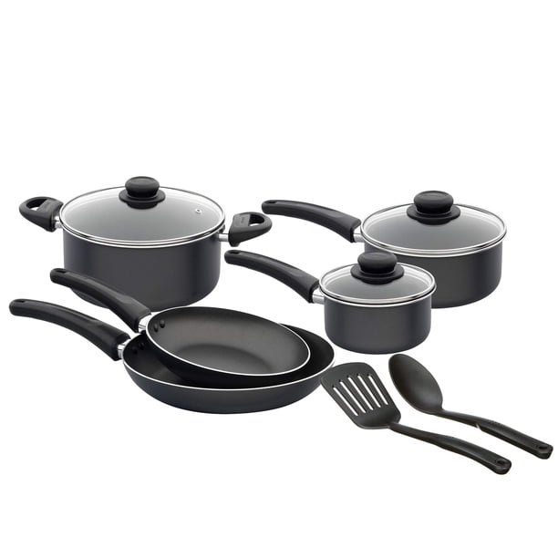 GoodCook Nonstick Aluminum 10-Piece Cookware Set with Utensils, Black ...