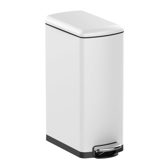 8 Gallon / 30L Trash Can, Stainless Steel Step-on Garbage Bin with Soft-Close Lid & Removable Inner Bucket, Slim Space-Saving Waste Bin for Kitchen, Office, Bathroom, White