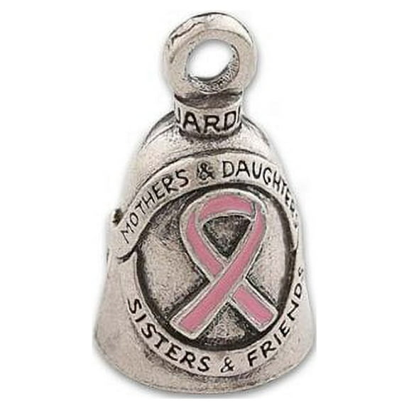 Guardian Bell, Metal, Pink Breast Cancer Awareness Ribbon, Motorcycle Rider, Biker, Good Luck Bell, .75" x 1"